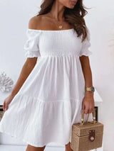 Robe Courte Smockée Épaules Dénudées - photo produit 3 - VELZAR