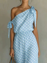 Full Size Polka Dot One-Shoulder Maxi Dress with Tie Details Plus Size - photo produit 4 - VELZAR