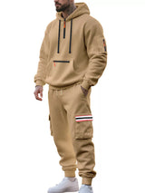 Men's Full Size Casual Half-Zip Hoodie and Cargo Pants Set Plus Size - photo produit 3 - VELZAR