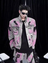 Veste en Denim Graffiti Délavée Grande Taille Homme - photo produit 1 - VELZAR