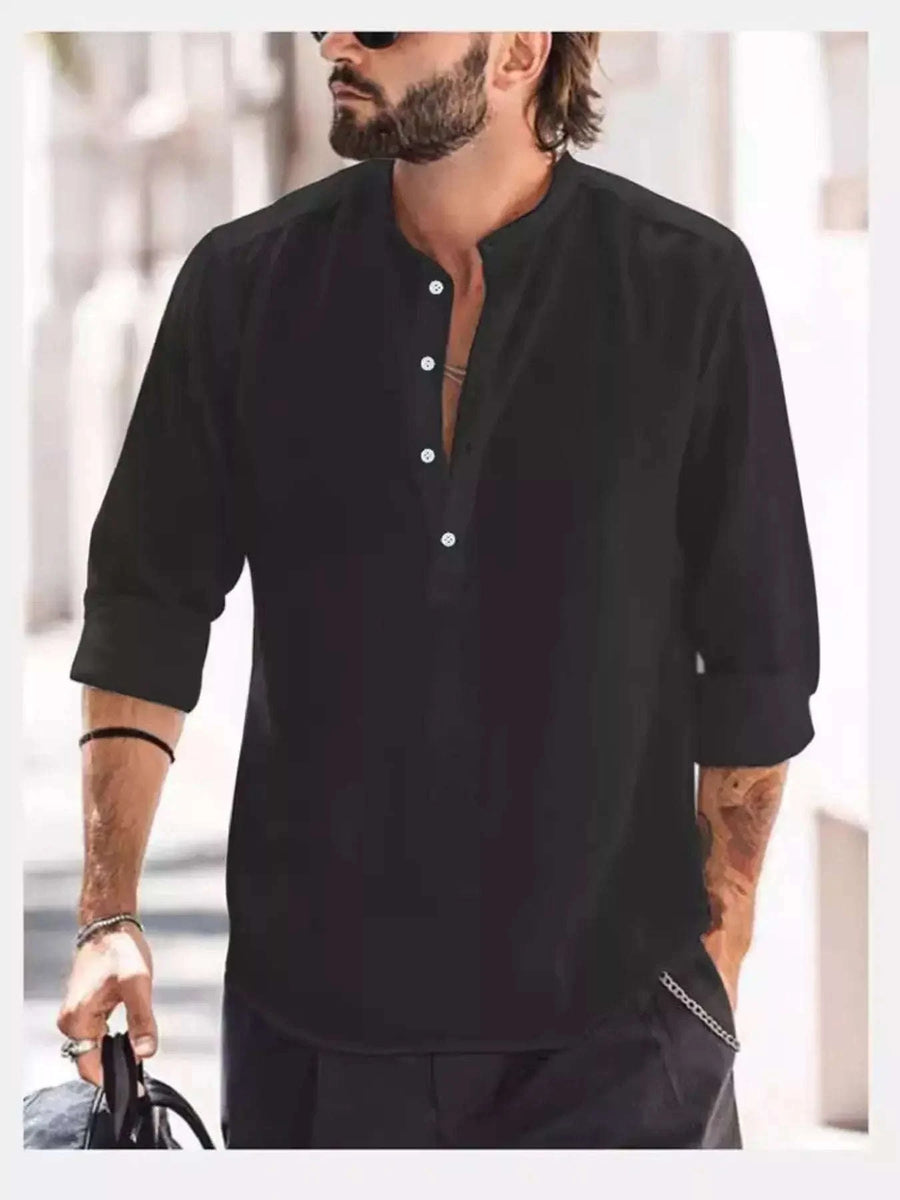 Chemise Manches Longues Détail Boutonné Grande Taille Homme