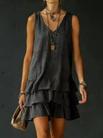 Robe Sans Manches Col en V Ourlet Volanté Grande Taille - photo produit 7 - VELZAR