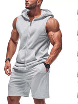 Men's Full Size Zip Up Sleeveless Hoodie & Shorts Set Plus Size - photo produit 6 - VELZAR
