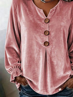 Full Size Velvet Button Decor Blouse with Ruffled Cuffs Plus Size - photo produit 3 - VELZAR