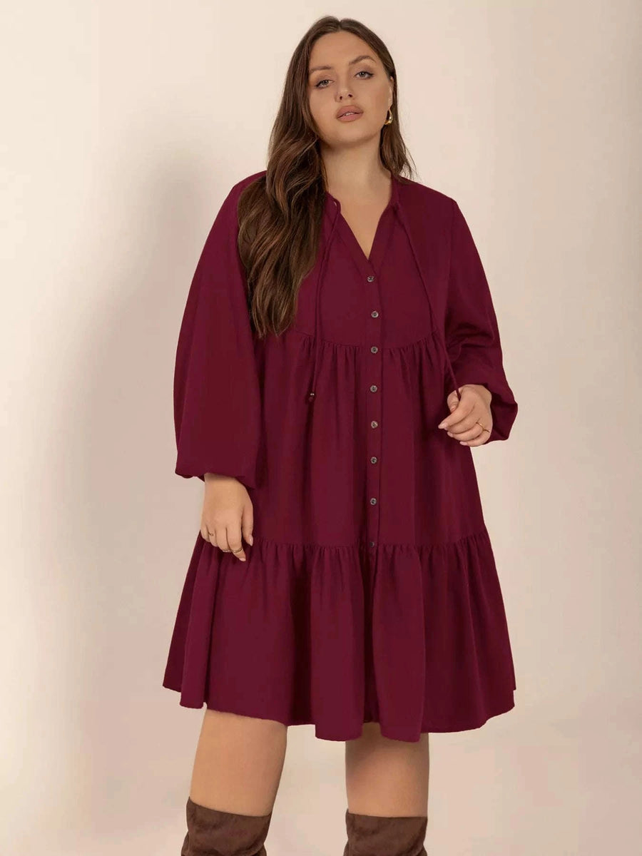 Robe Boutonnée Manches Ballon Grande Taille