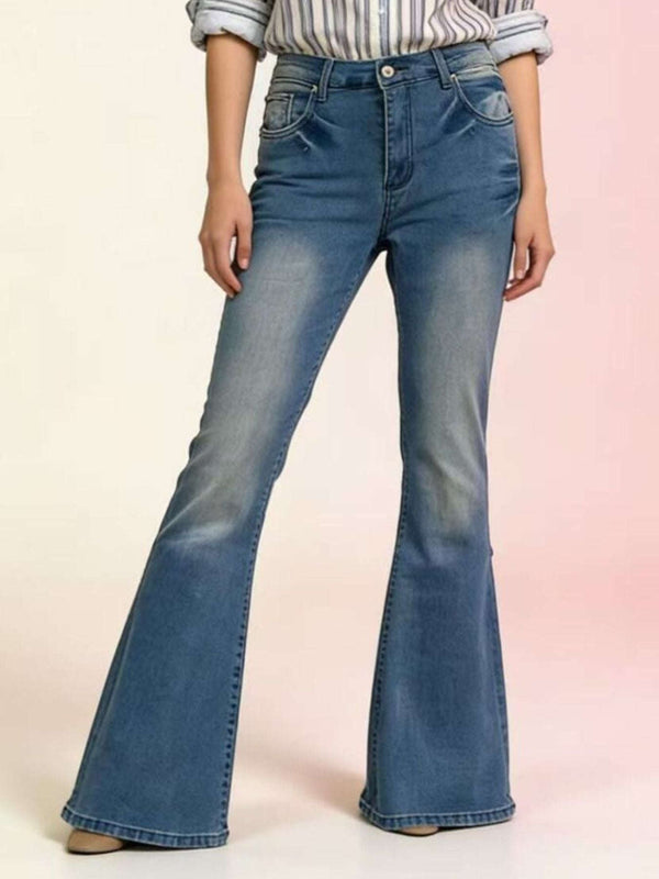 Full Size Vintage Wash High-Waisted Flare Jeans Plus Size - photo produit 1 - VELZAR