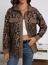 Full Size Leopard Print Button-Down Jacket Plus Size - photo produit 4 - VELZAR