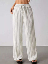 Pantalon Rayé Jambe Large à Cordon - photo produit 4 - VELZAR