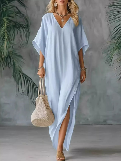 Full Size V-Neck Maxi Dress with Side Slits Plus Size - photo produit 1 - VELZAR