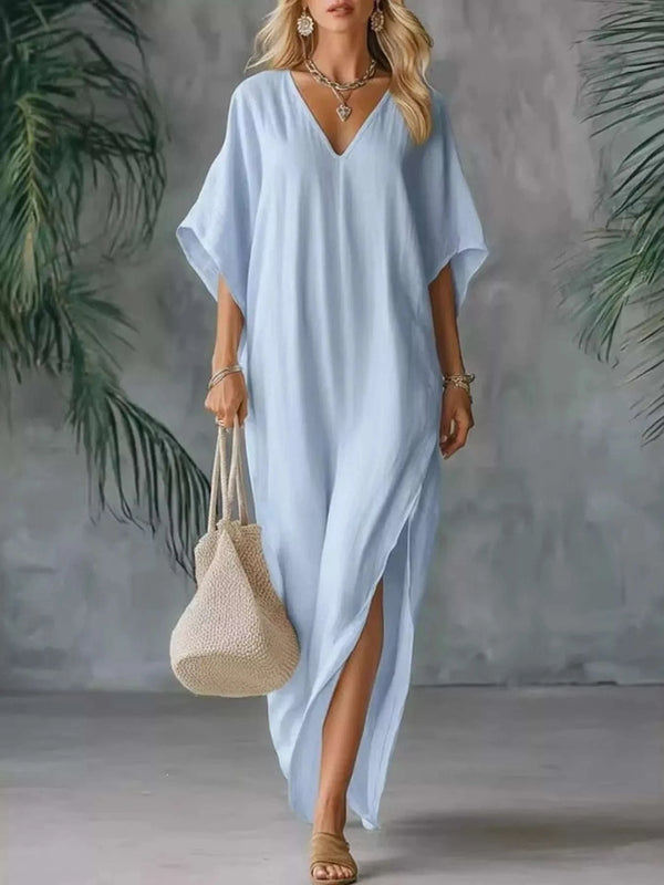 Full Size V-Neck Maxi Dress with Side Slits Plus Size - photo produit 1 - VELZAR