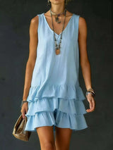 Robe Sans Manches Col en V Ourlet Volanté Grande Taille - photo produit 1 - VELZAR