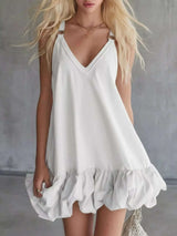 Full Size V-Neck Bubble Hem Mini Dress Plus Size - photo produit 4 - VELZAR