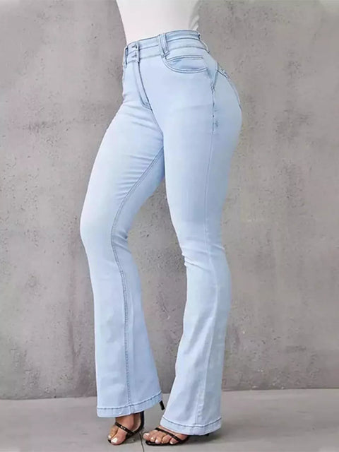 Full Size Wash High-Waisted Flare Jeans Plus Size - photo produit 1 - VELZAR