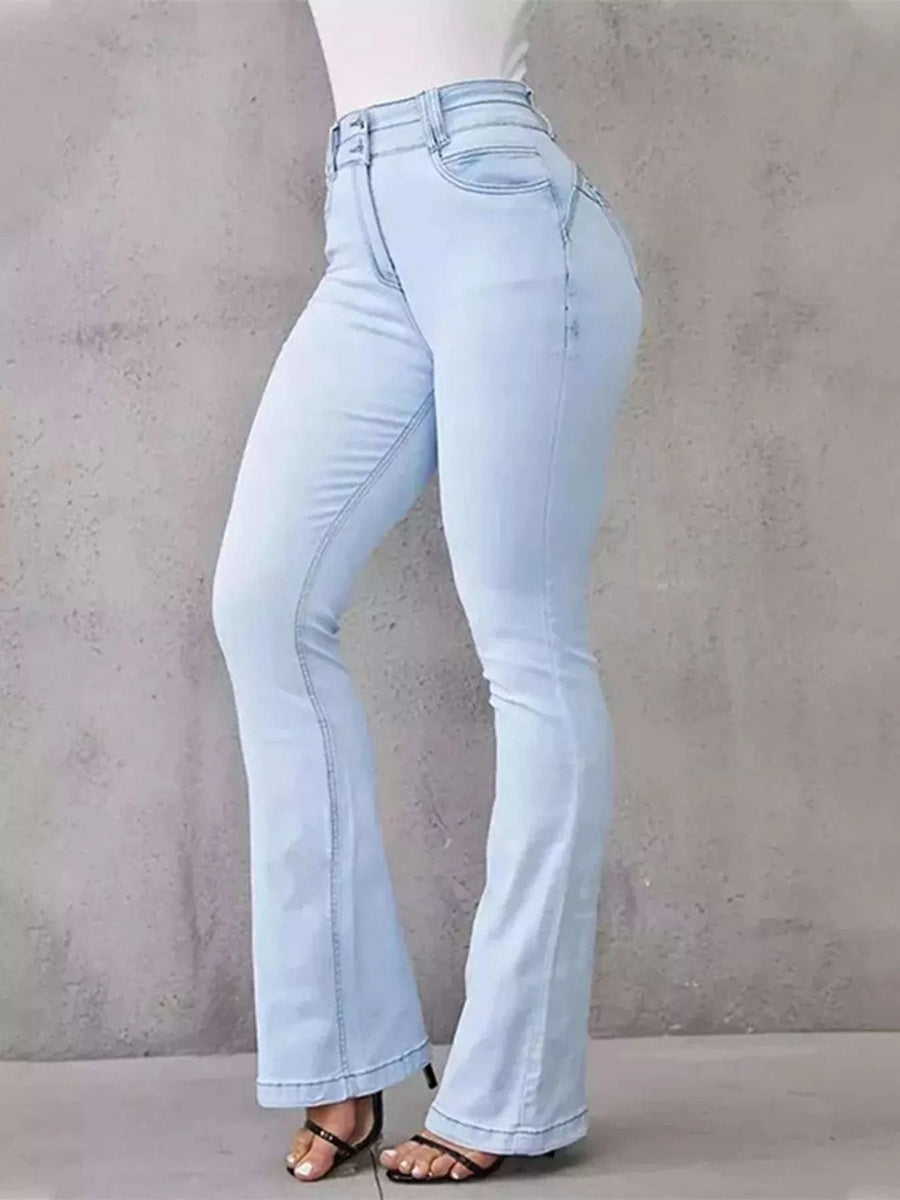 Jean Évasé Taille Haute Délavé Grande Taille