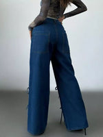 Lace-Up Wide Leg Jeans - photo produit 9 - VELZAR