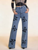 Jean Jambe Large Taille Haute Imprimé Papillon - photo produit 6 - VELZAR