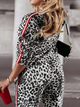 Plus Size Leopard Print Long Sleeve Top and Pants Set - photo produit 5 - VELZAR