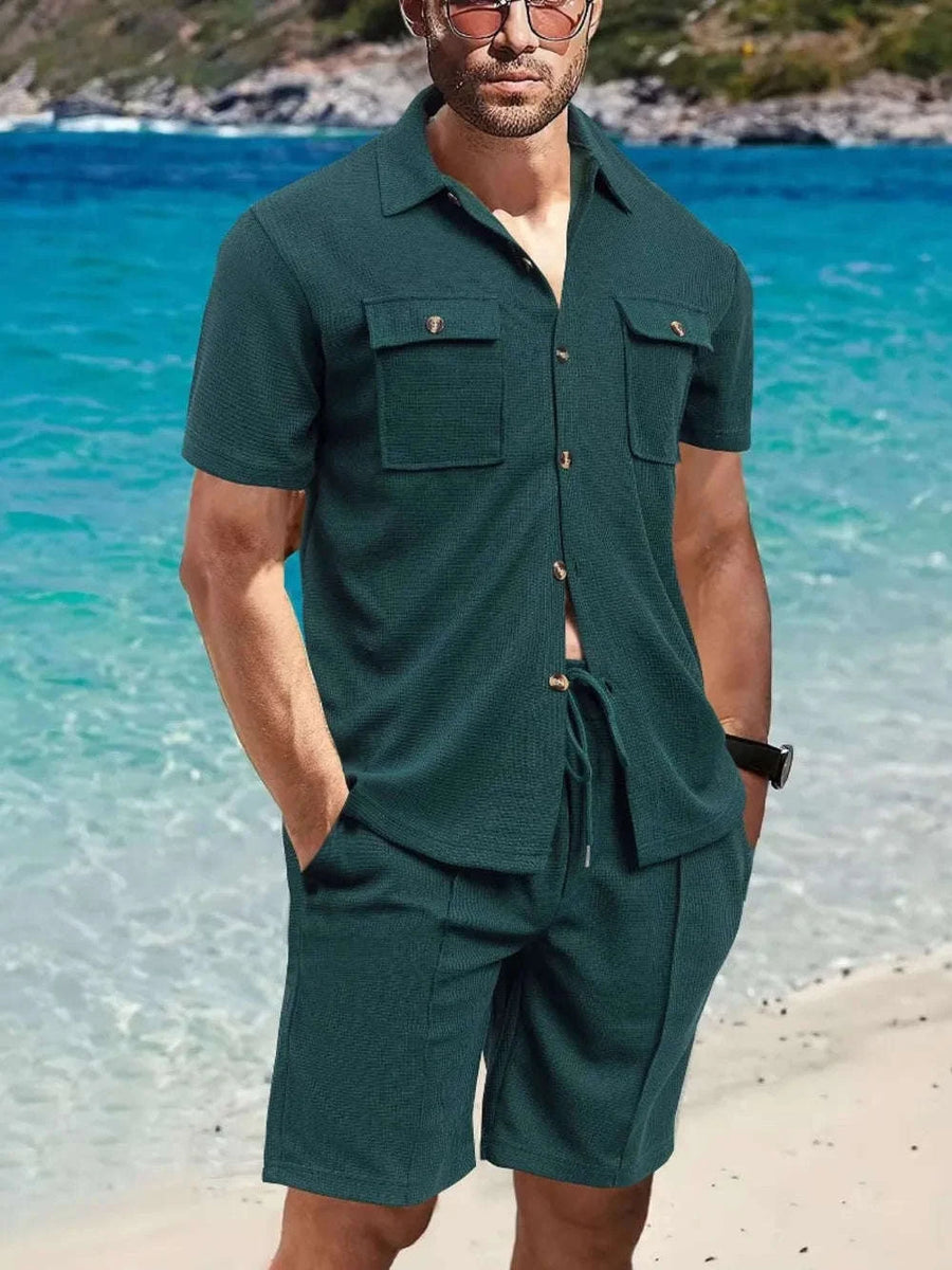 Ensemble Haut Manches Courtes Boutonné et Short Homme Grande Taille