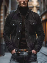 Men's Full Size Corduroy Button-Down Jacket Plus Size - photo produit 1 - VELZAR