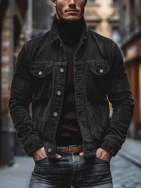 Men's Full Size Corduroy Button-Down Jacket Plus Size - photo produit 1 - VELZAR