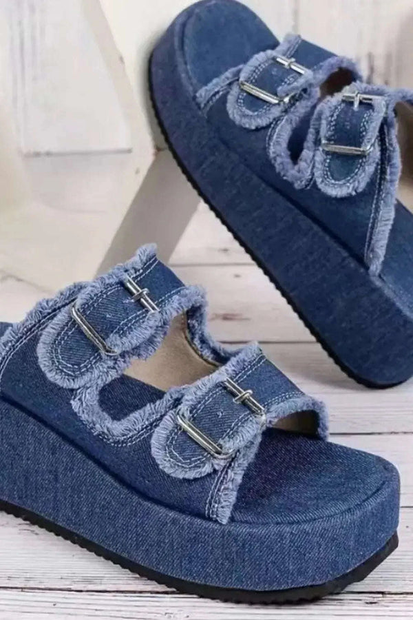 Sandales Compensées à Boucle Ourlet Brut - photo produit 1 - VELZAR