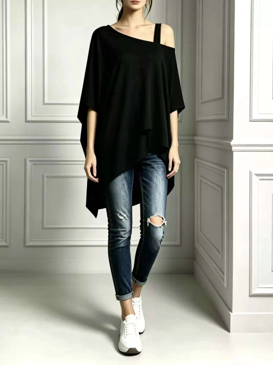T-Shirt Manches Courtes Col Asymétrique Grande Taille