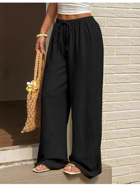Plus Size Wide Leg Drawstring Pants - photo produit 1 - VELZAR