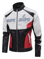 Men's Plus Size Two-Tone Zip Up Leather Jacket - photo produit 3 - VELZAR