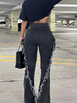 Frayed Trim High Waist Flare Jeans - photo produit 5 - VELZAR