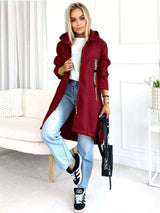 Full Size Zip Up Longline Hooded Outerwear Plus Size - photo produit 6 - VELZAR