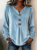 Full Size Velvet Button Decor Blouse with Ruffled Cuffs Plus Size - photo produit 4 - VELZAR