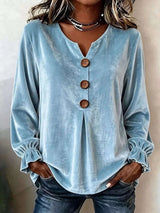 Full Size Velvet Button Decor Blouse with Ruffled Cuffs Plus Size - photo produit 4 - VELZAR