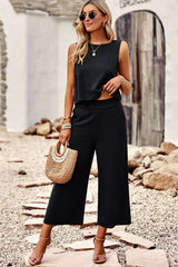 Ensemble Débardeur Col Rond et Pantalon Jambe Large - photo produit 1 - VELZAR