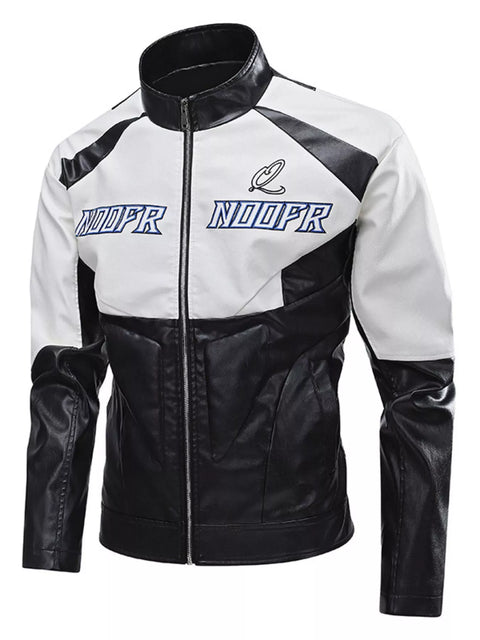 Men's Plus Size Two-Tone Zip Up Leather Jacket - photo produit 1 - VELZAR