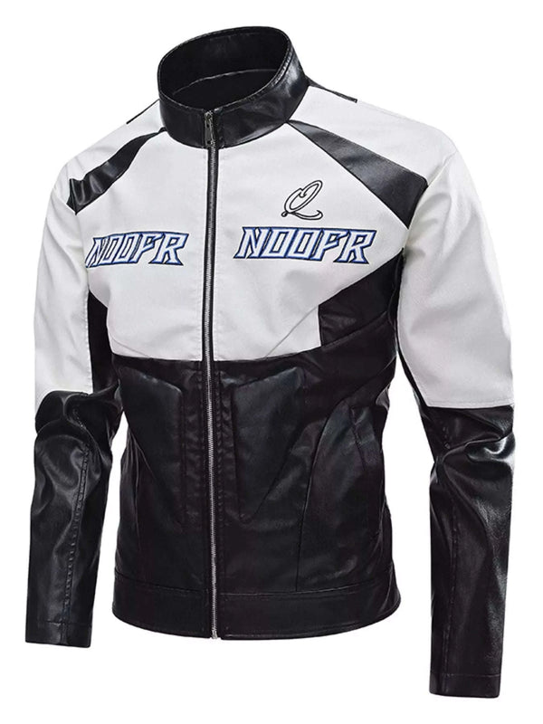 Men's Plus Size Two-Tone Zip Up Leather Jacket - photo produit 1 - VELZAR