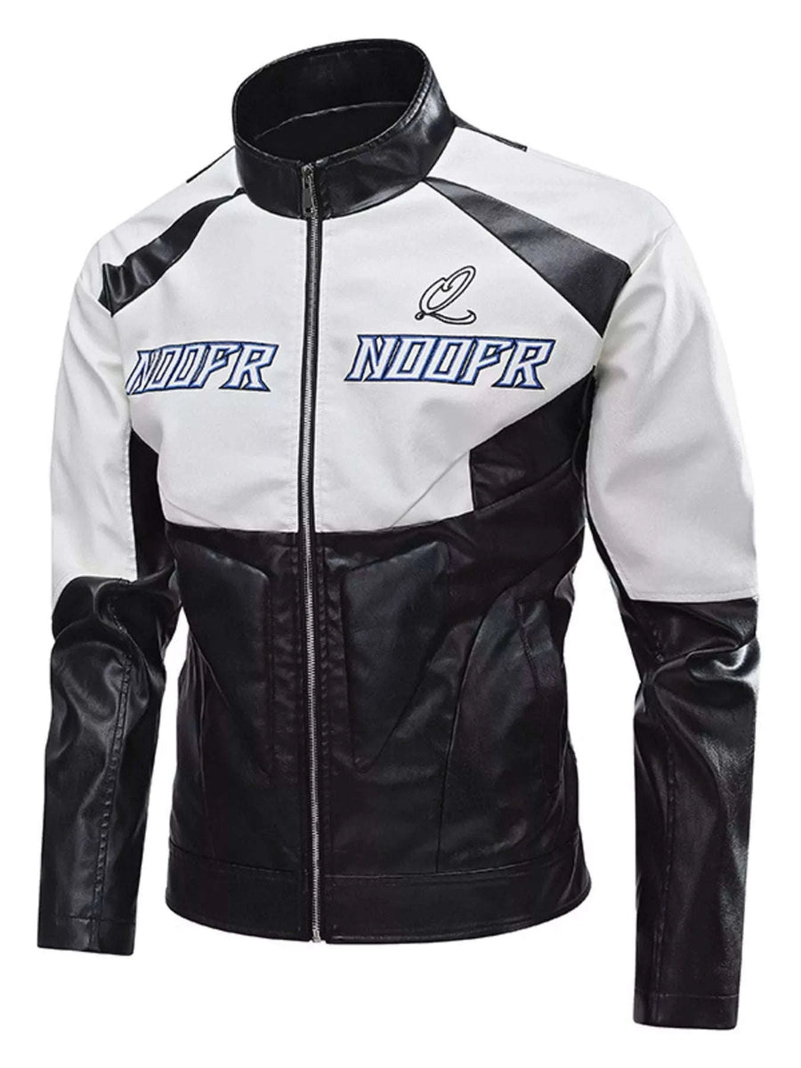 Veste en Cuir Zippée Bicolore Homme Grande Taille
