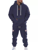 Men's Full Size Casual Half-Zip Hoodie and Cargo Pants Set Plus Size - photo produit 1 - VELZAR