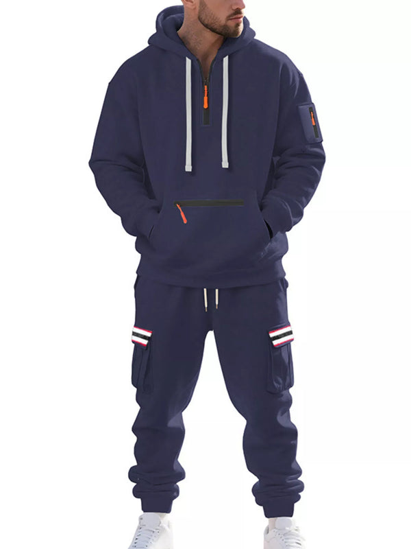 Men's Full Size Casual Half-Zip Hoodie and Cargo Pants Set Plus Size - photo produit 1 - VELZAR