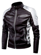 Men's Plus Size Two-Tone Slim Fit Motorcycle Leather Jacket - photo produit 3 - VELZAR