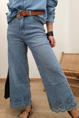 Lace Detail Cropped Wide Leg Jeans - photo produit 5 - VELZAR
