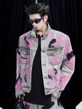 Veste en Denim Graffiti Délavée Grande Taille Homme - photo produit 2 - VELZAR