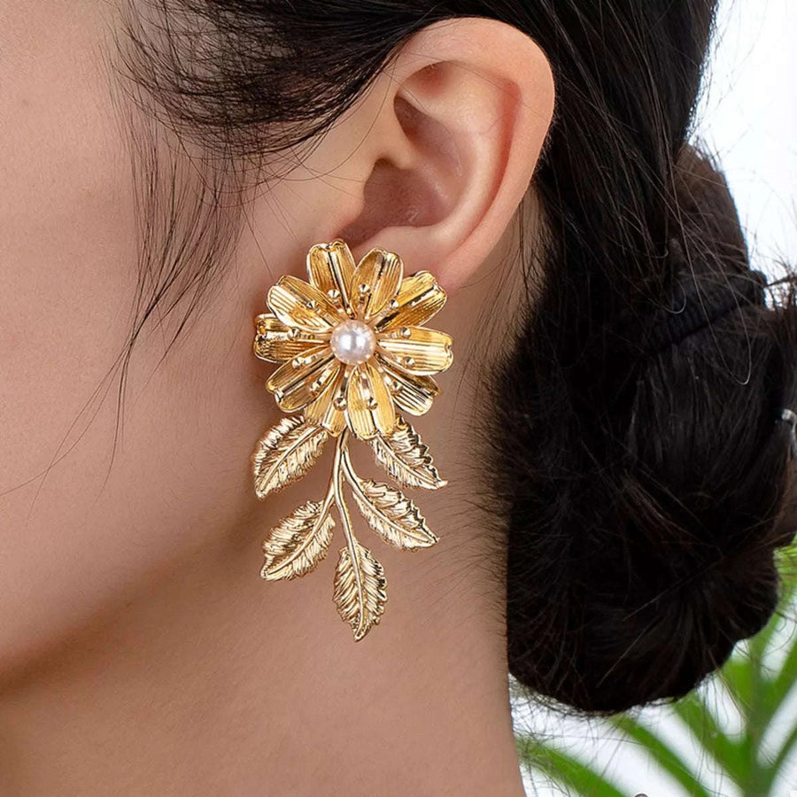 Boucles d'Oreilles Fleur Plaqué Or 18K
