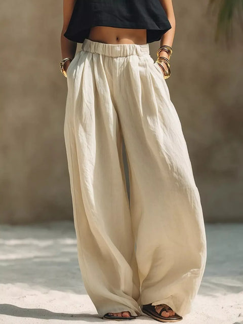 Full Size Elastic Waistband Wide Leg Pants Plus Size - photo produit 1 - VELZAR