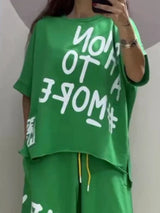 Full Size Letter Round Neck Tee and Drawstring Pants Set Plus Size - photo produit 2 - VELZAR