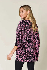 Double Take – Blouse Imprimée Crantée Manches Trois-Quarts Grande Taille - photo produit 3 - VELZAR