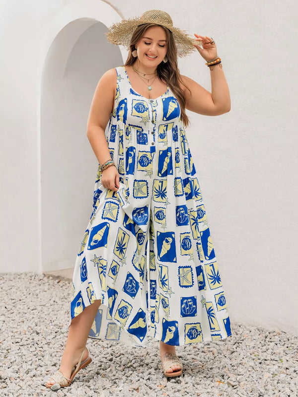 Plus Size Nautical Print Sleeveless Jumpsuit - photo produit 1 - VELZAR