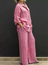 Full Size Long Sleeve Shirt and Pants Set Plus Size - photo produit 3 - VELZAR
