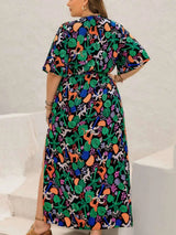 Plus Size Printed Maxi Split Dress - photo produit 2 - VELZAR