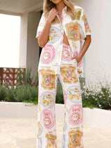 Printed Button Up Shirt and Pants Set - photo produit 3 - VELZAR