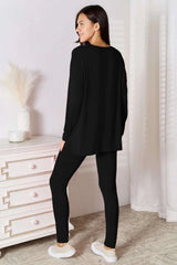 Basic Bae – Ensemble Loungewear Bambou Haut Col en V Manches Longues et Pantalon Grande Taille - photo produit 6 - VELZAR